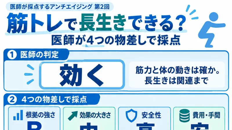 筋トレと健康について4つの物差しで整理した図解